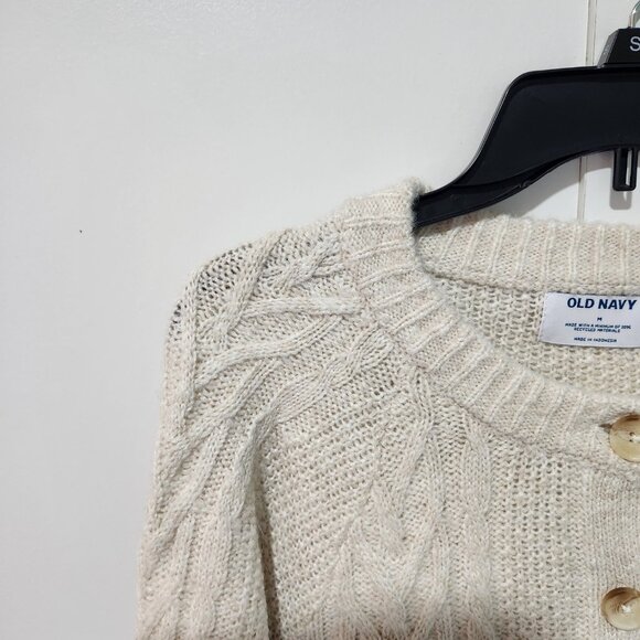Old Navy NEW Women's Button Down Cardigan Woven Oatmeal Color Sweater - Medium - Picture 8 of 12